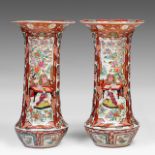 A pair of Japanese Kutani trumpet beaker vases, Meiji-period (1868-1912), H 68 cm
