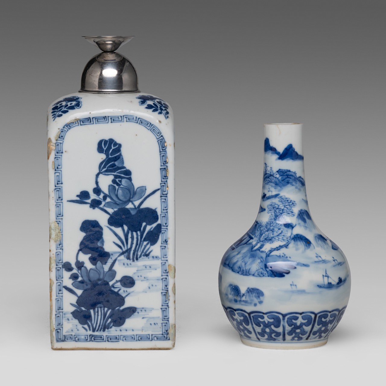 A small collection of six Chinese porcelain ware, Kangxi and late Qing, tallest H 23 cm (6) - Image 9 of 19