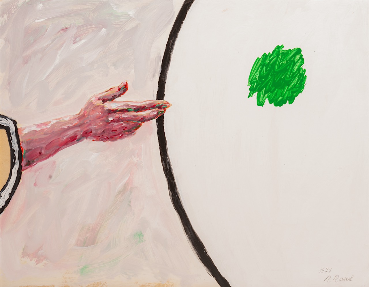 Roger Raveel (1921-2013), 'Een hand met een groene reflectie', 1977, acrylic on paper on canvas 57 x