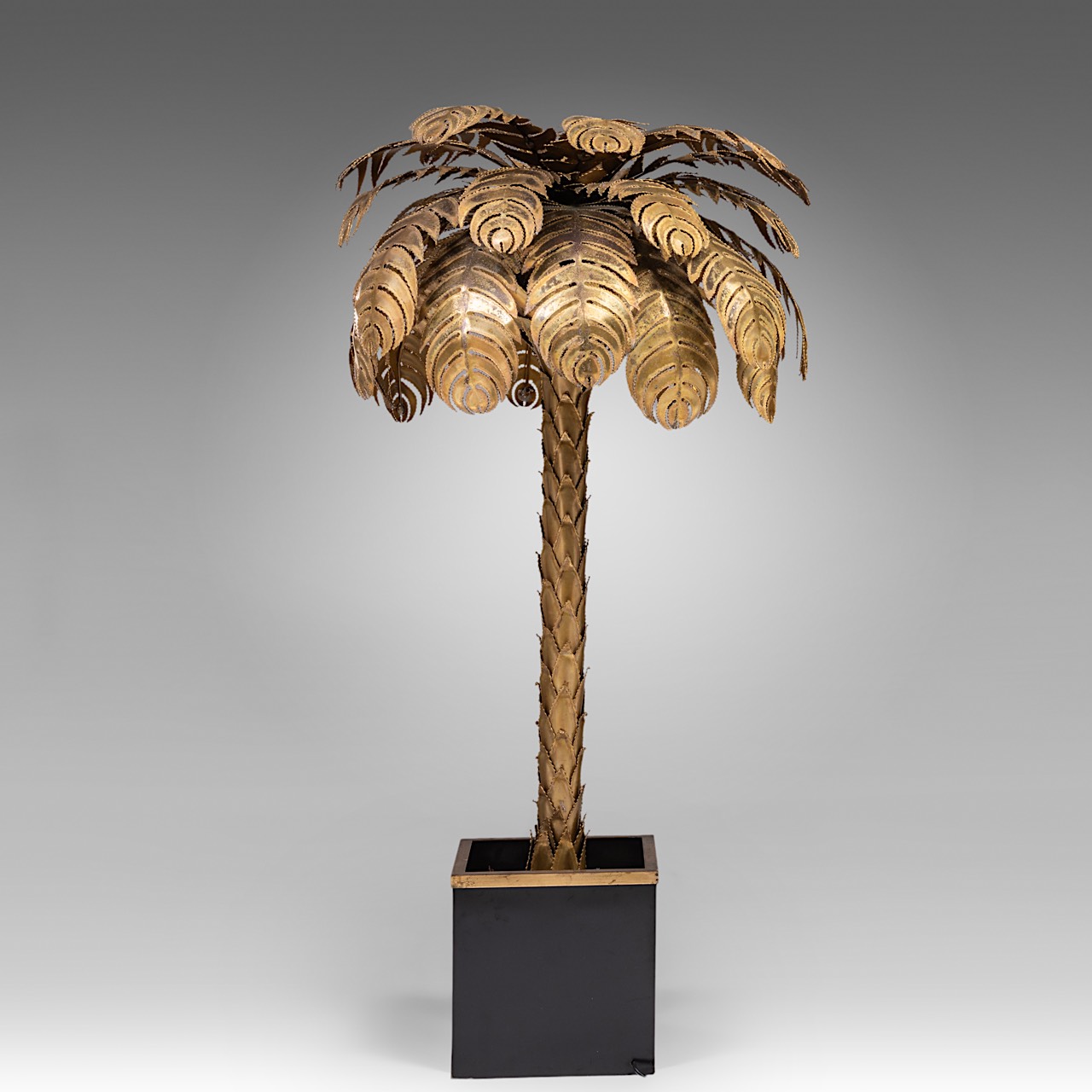 A vintage Maison Jansen gilt brass palm tree lamp, H 143 cm - Image 4 of 9