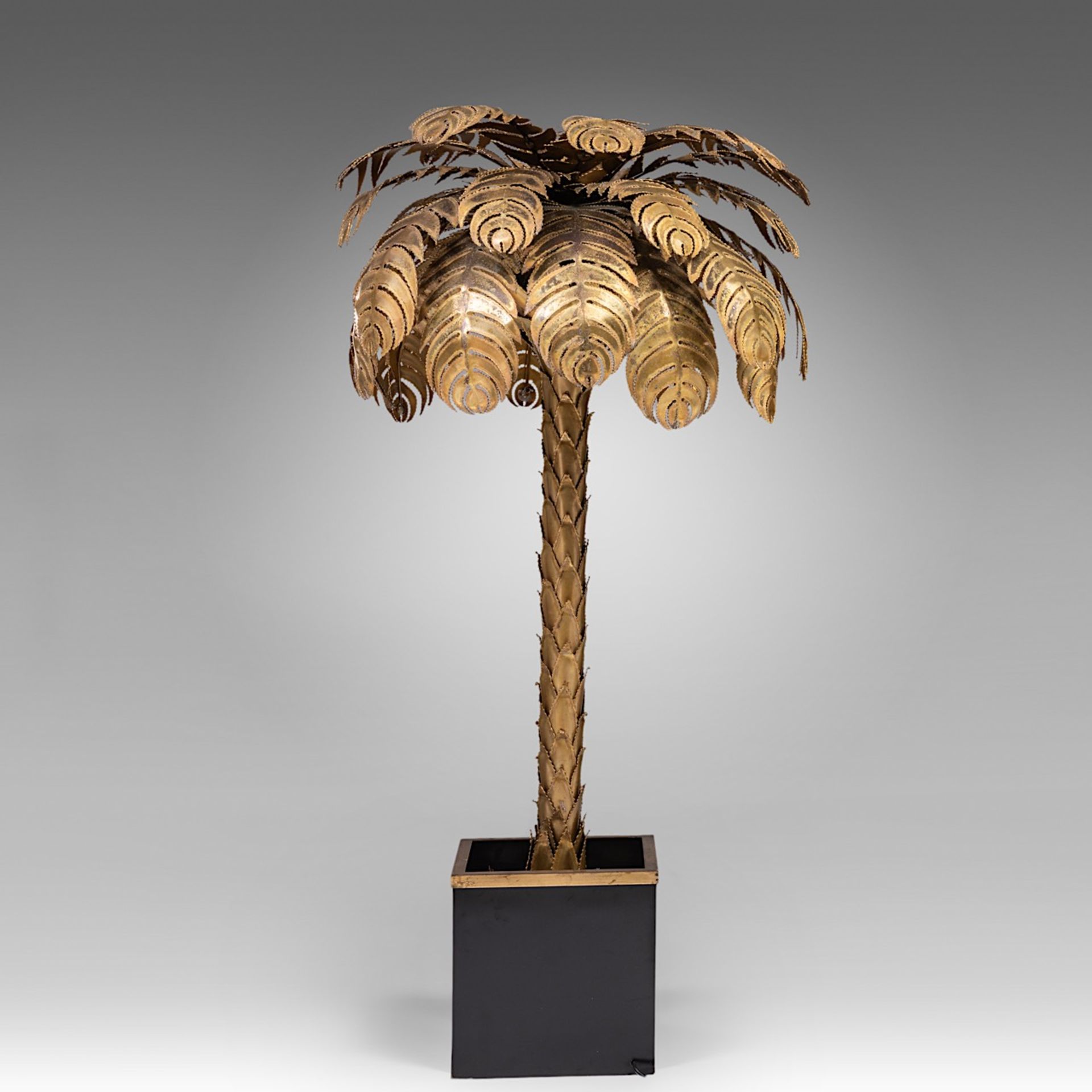 A vintage Maison Jansen gilt brass palm tree lamp, H 143 cm - Image 4 of 9