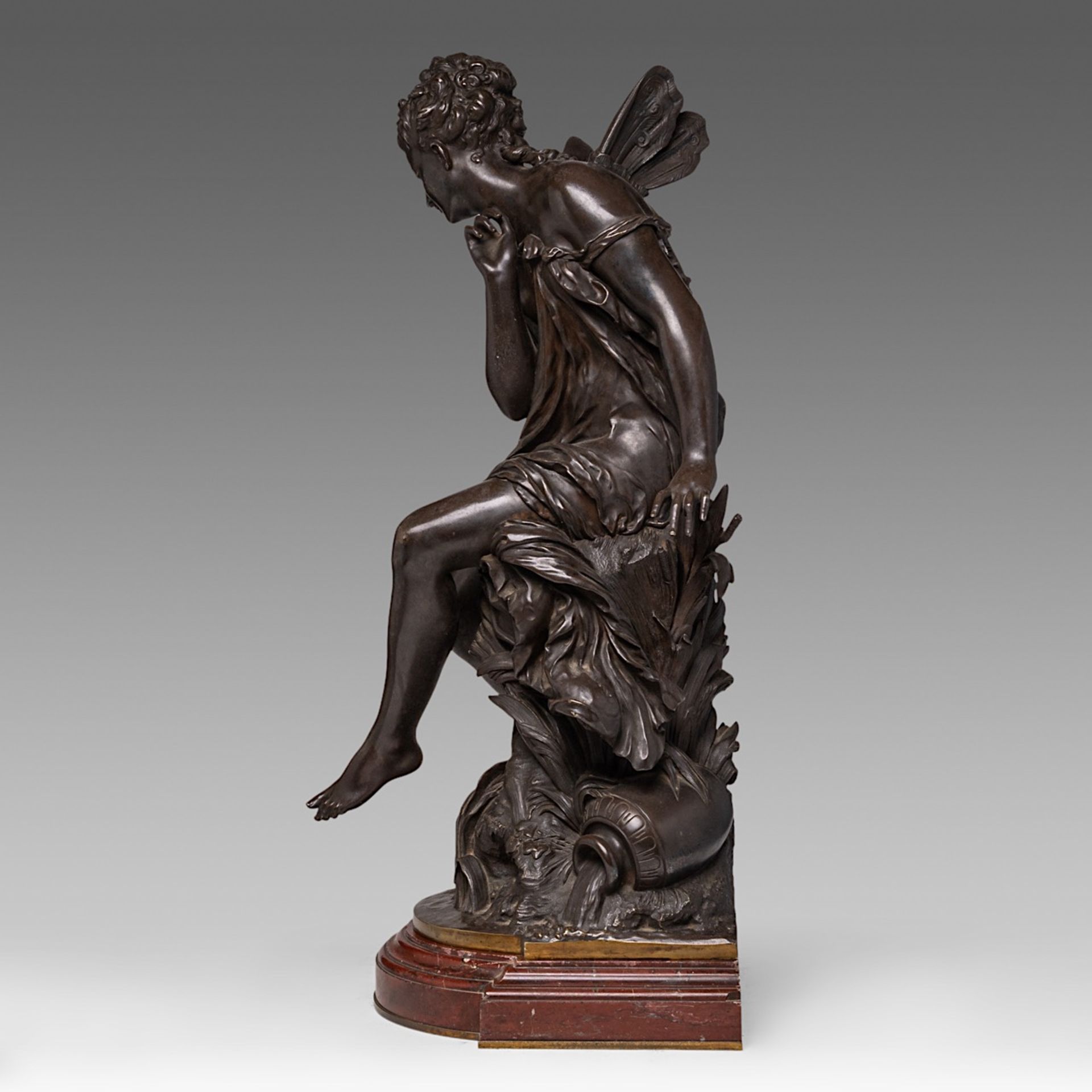 Mathurin Moreau (1822-1912), Libellule (Ondine), patinated bronze on a red marble base, H 76 cm - Bild 3 aus 6