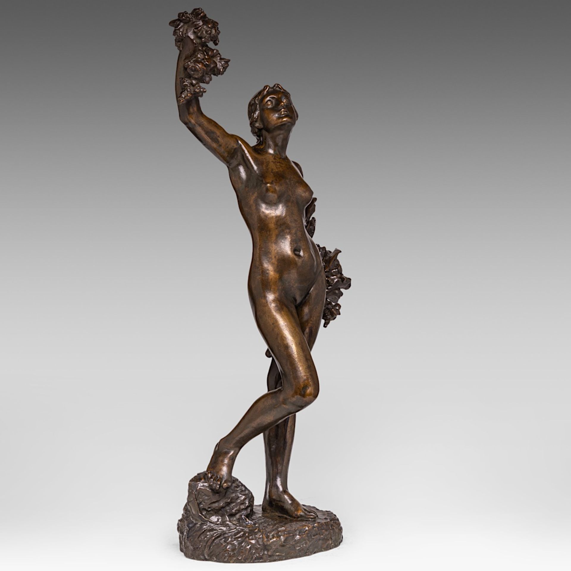 Desire Weygers (1868-1940), female nude, patinated bronze, H 79 cm - Bild 6 aus 9