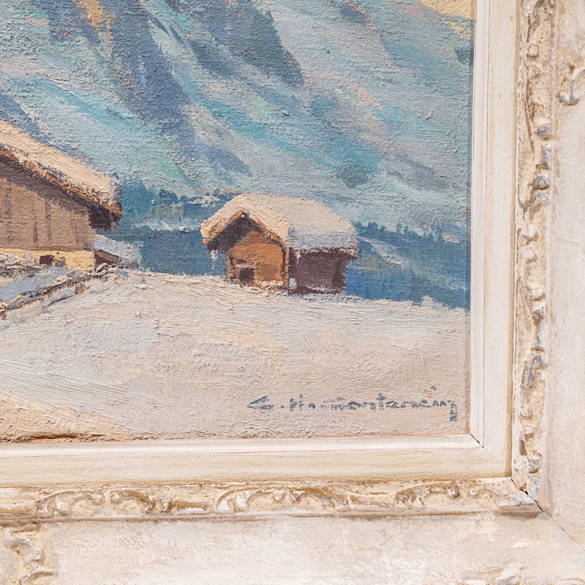 Charles Henry Contancin (1898-1955), Alpine landscape with snow, oil on canvas 38 x 46 cm. (14.9 x 1 - Bild 4 aus 6