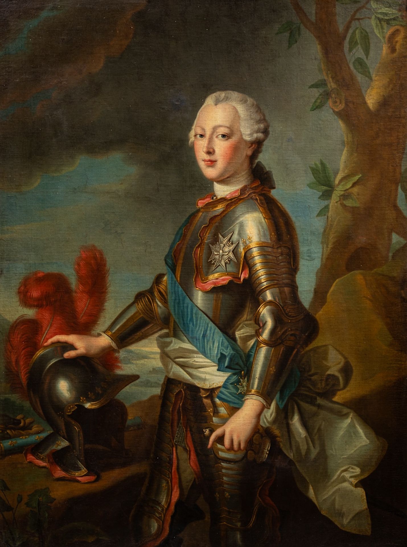 Attrib. to Charles Van Loo (1705-1765), portrait of Louis Joseph de Bourbon, Prince of Conde in armo - Image 2 of 8
