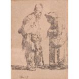 Rembrandt (1606/07-1669), etching 'Beggar Man and a Beggar Woman Conversing' (1630), framed 31,5x24,