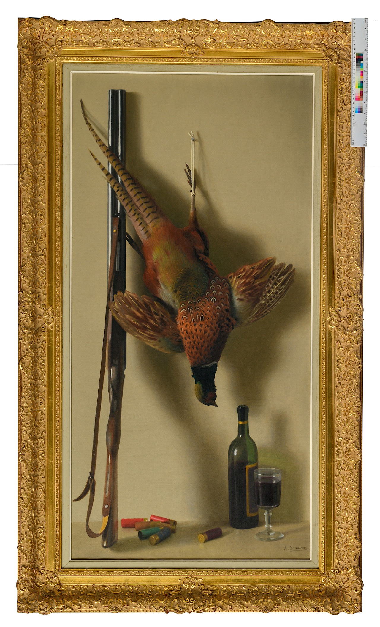 Reza Samimi (1919-1991), a hunting still life, oil on canvas 120 x 60 cm. (47.2 x 23.6 in.), Frame: - Image 9 of 9