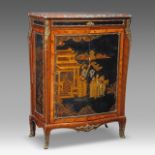 A marble-topped Louis XV (1723-1774) chinoiserie lacquered cabinet, H0125 cm - W 92 cm - D 47,5 cm
