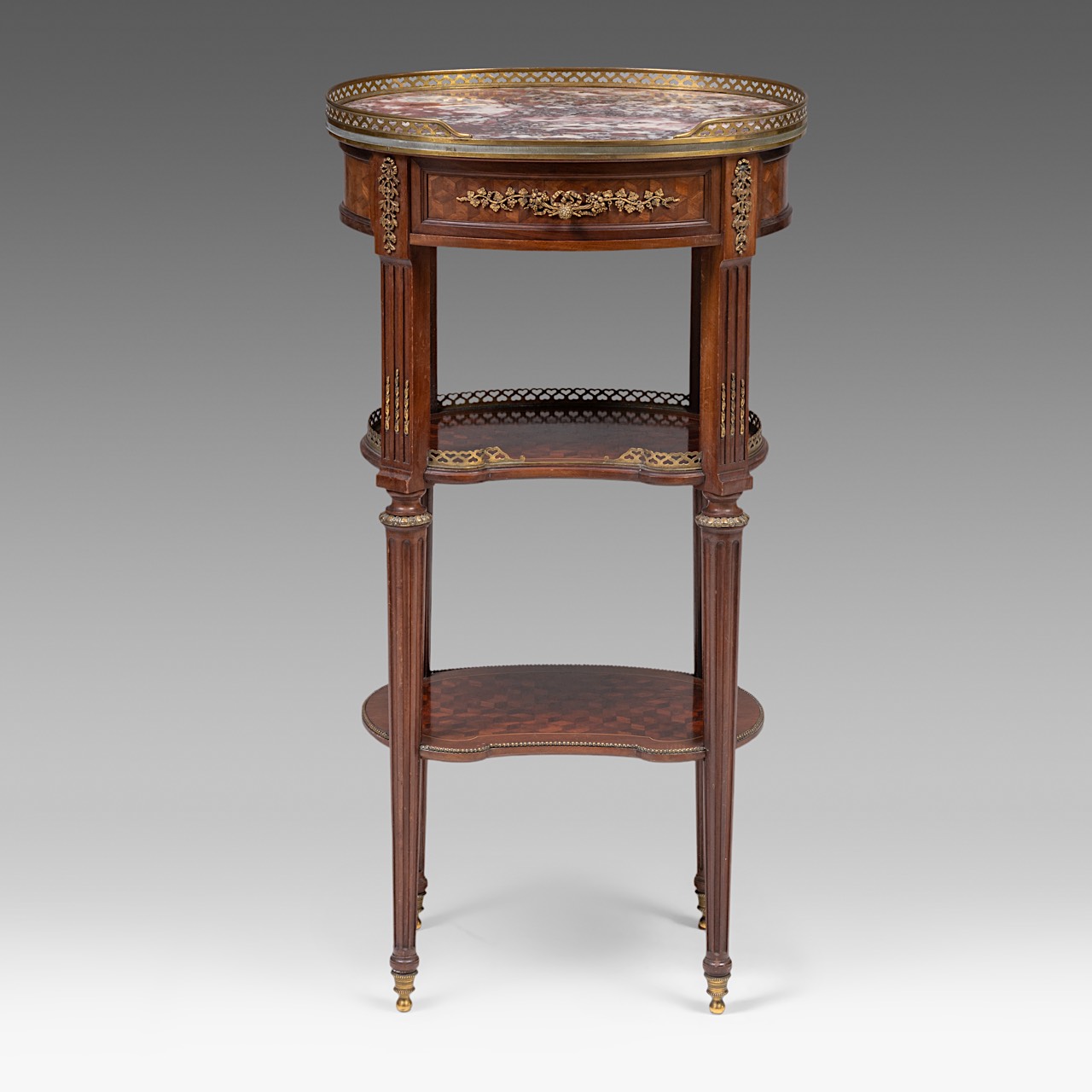 A Louis XVI-style marble-topped side table, signed Francois Linke (1855-1946), H 83,5 cm - W 44,5 cm - Image 2 of 9