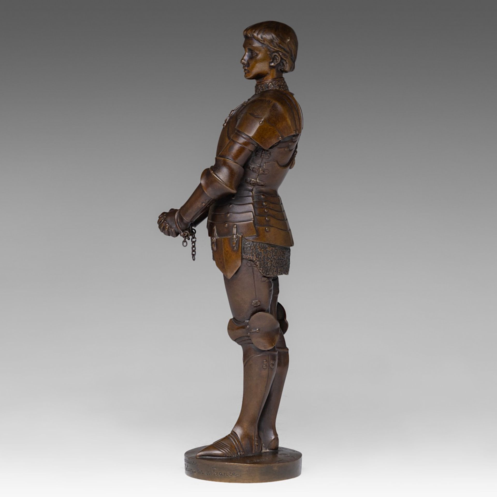 Louis Ernest Barrias (1841-1905), Jeanne d'Arc, patinated bronze, Susse Freres edition, H 31 cm - Bild 4 aus 11