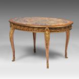 A mahogany marble-topped transitional-style side table with gilt bronze mounts, H 58 cm - W 100 cm -