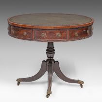 An English revolving drum table, marked with a crowned WR, ca. 1800, H 74 cm - dia 91 cm