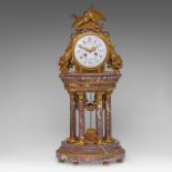 A Louis XVI style gilt bronze mounted marble portico clock, late 19thC, H 63 cm
