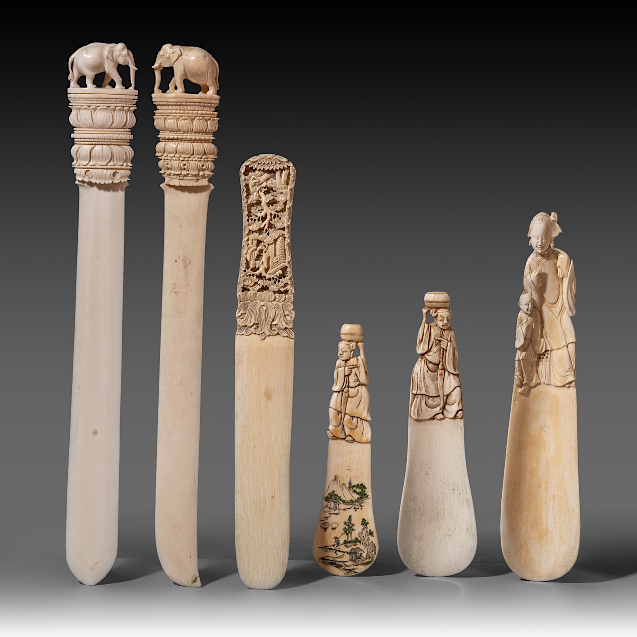 Three Chinese ivory shoehorns, two ditto Indian page-turners, and one ditto Chinese page opener, lat - Image 3 of 7