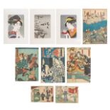 A collection of eight Japanese woodblock prints, 19th/20thC, framed 45x30 cm (largest)