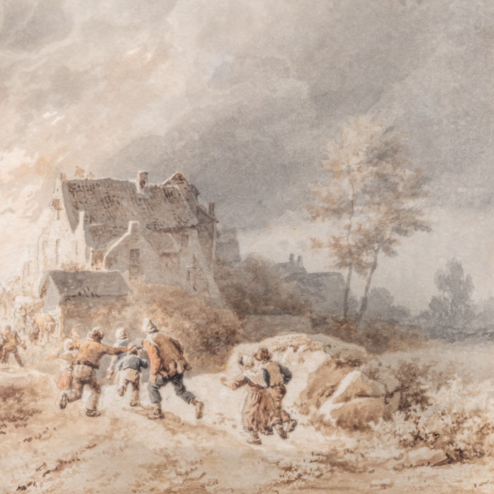 Barend Cornelis Koekoek (1803-1862), a rural village shocked by a fire, 1847, watercolour and pencil - Bild 4 aus 6
