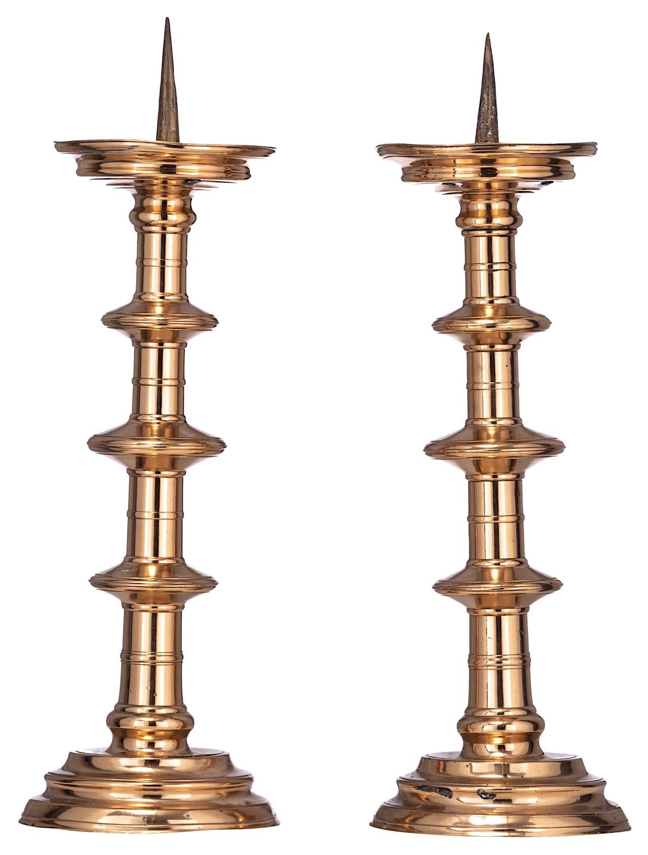 A pair of pricket candlesticks, 16thC, H 55 - 56 cm - Image 2 of 16