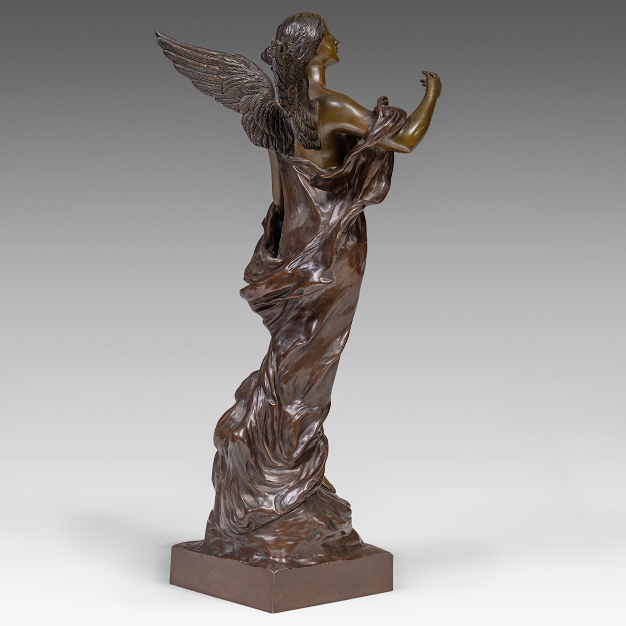 Pierre Etienne Daniel Campagne (1851-1914), 'L'inspiration', patinated bronze, H 85 cm - Image 6 of 26