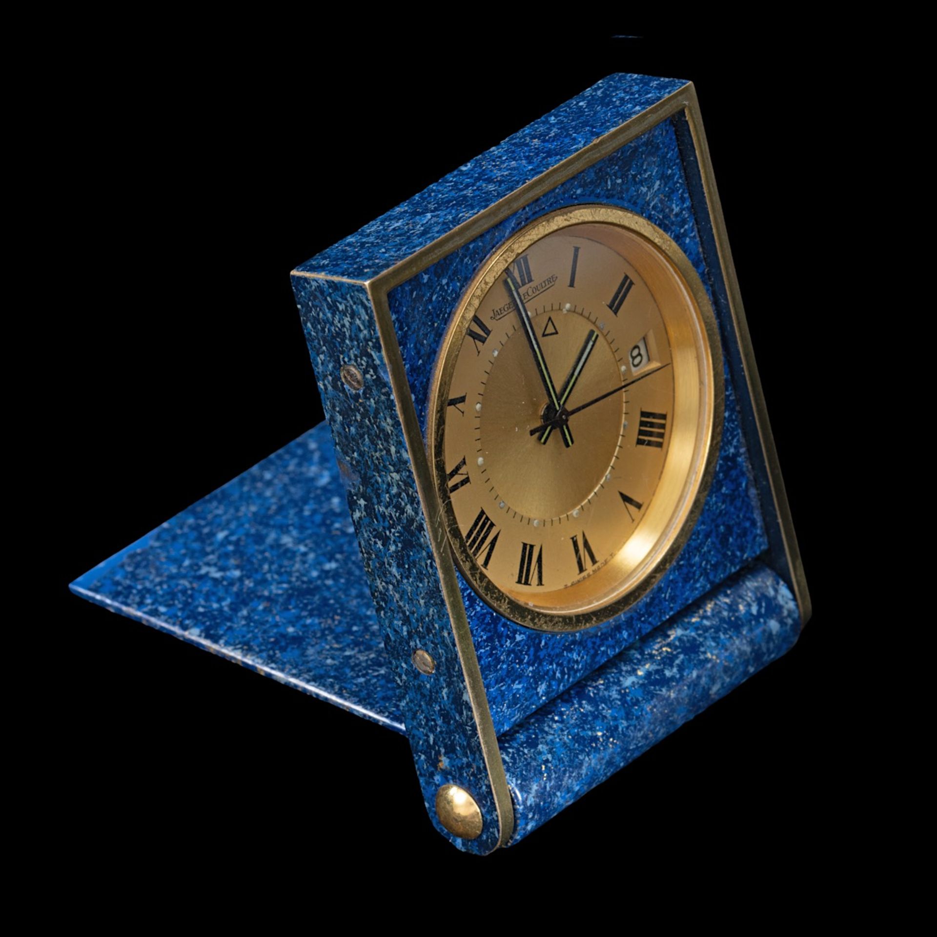 A Jaeger-LeCoultre folding travel alarm clock, W 4,3 - H 5,2 - total thickness 1,3 cm - Bild 2 aus 6