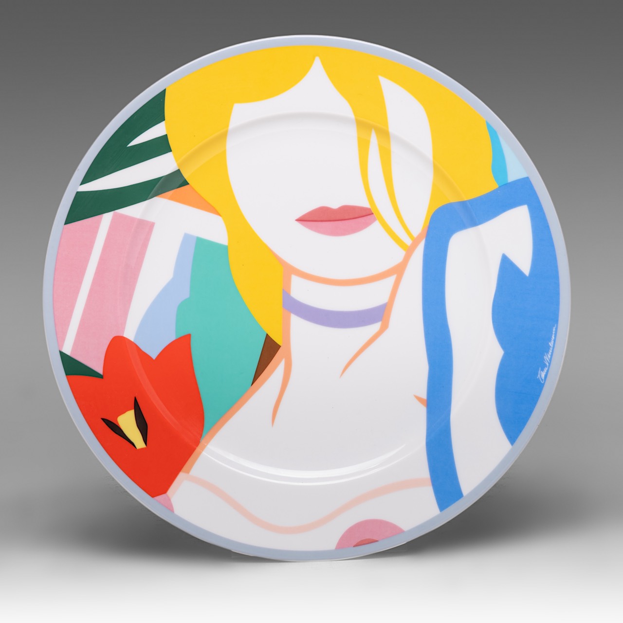 Tom Wesselmann (1931-2004), 'Blonde Vivienne', polychrome porcelain dish, Rosenthal Germany, dia 31