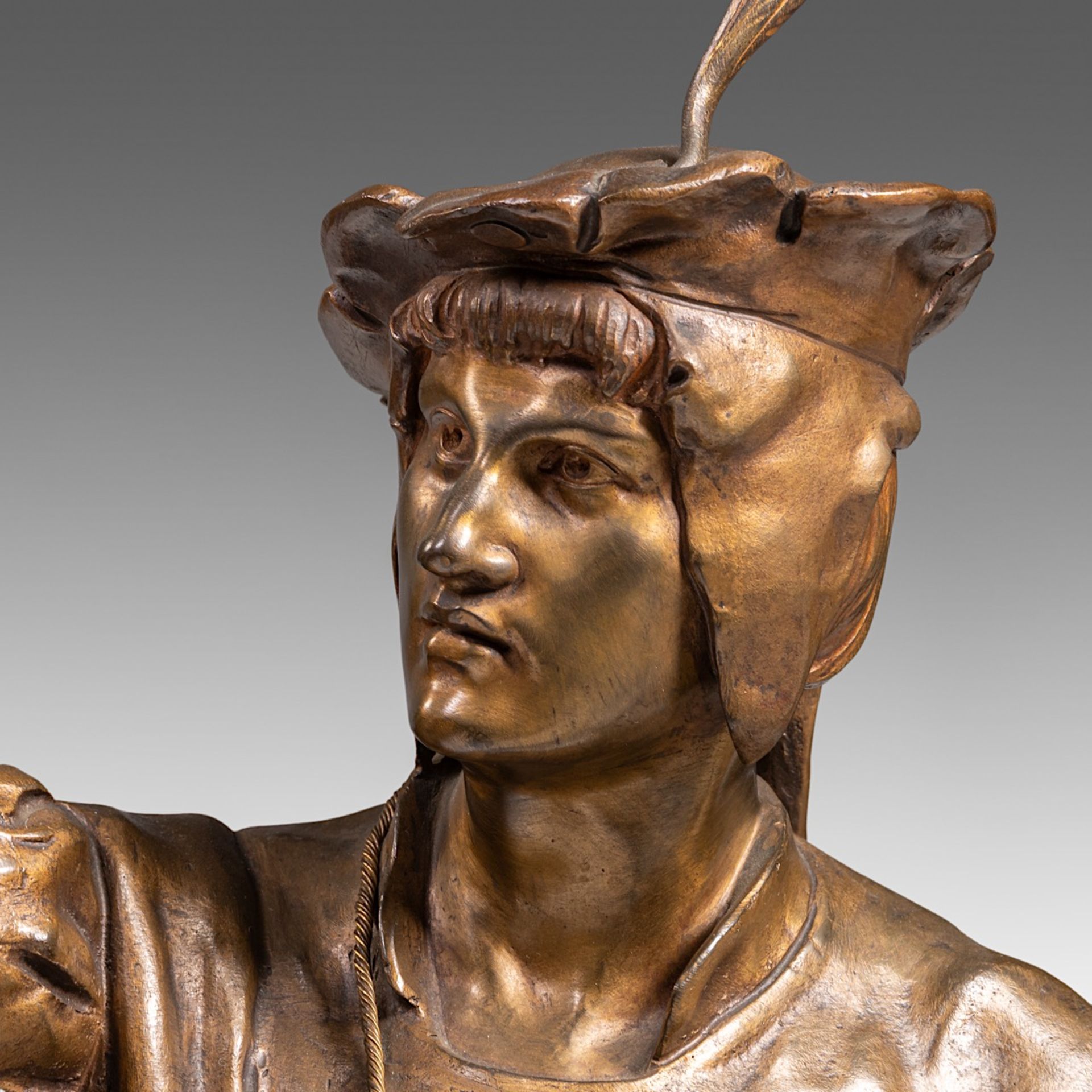 Emile Louis Picault (1833-1915), 'Le Fauconnier', patinated bronze, H 85 cm - Bild 9 aus 10
