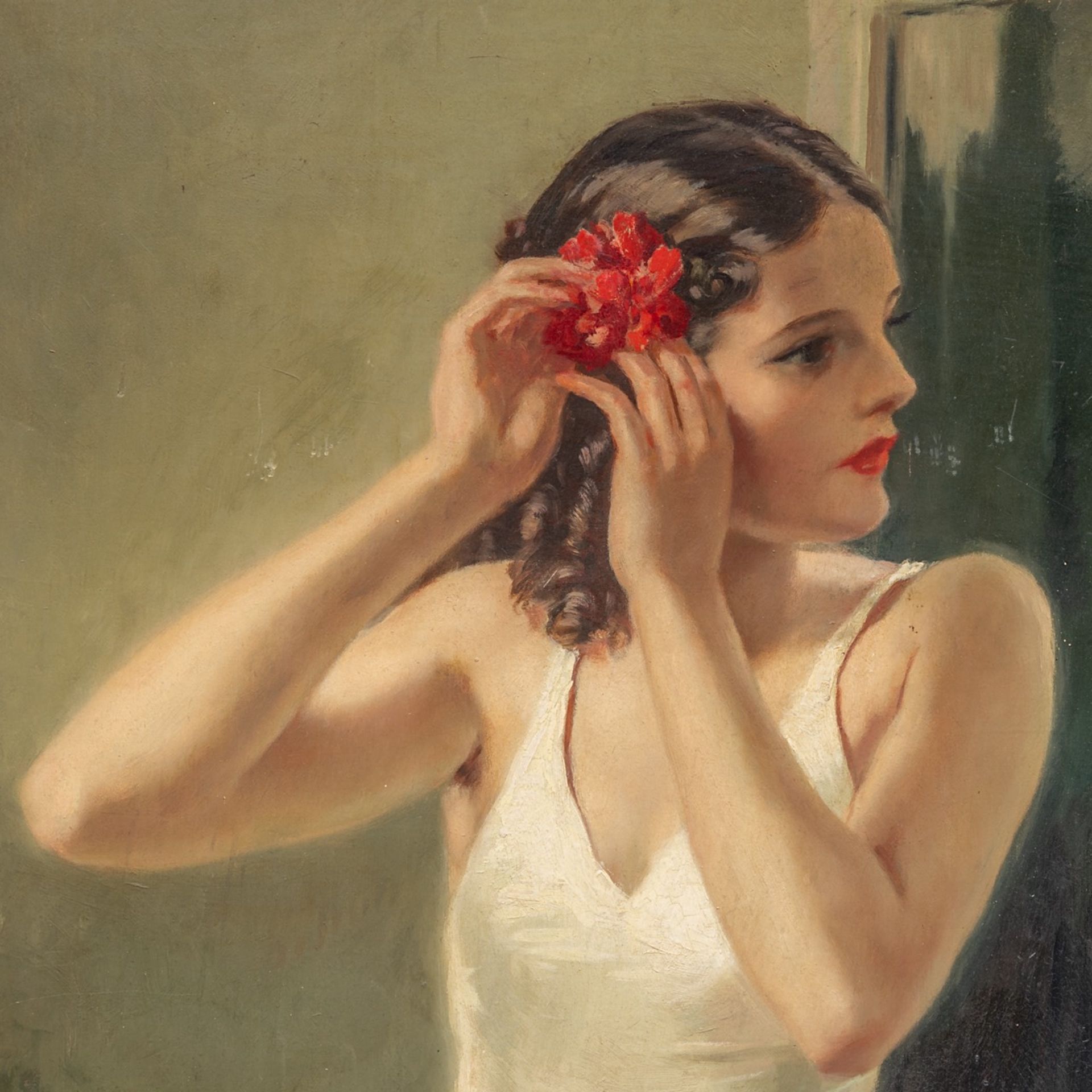 Henri Thomas (1878-1972), ballerina preparing herself for her act, oil on panel 90 x 70 cm. (35.4 x - Bild 5 aus 6