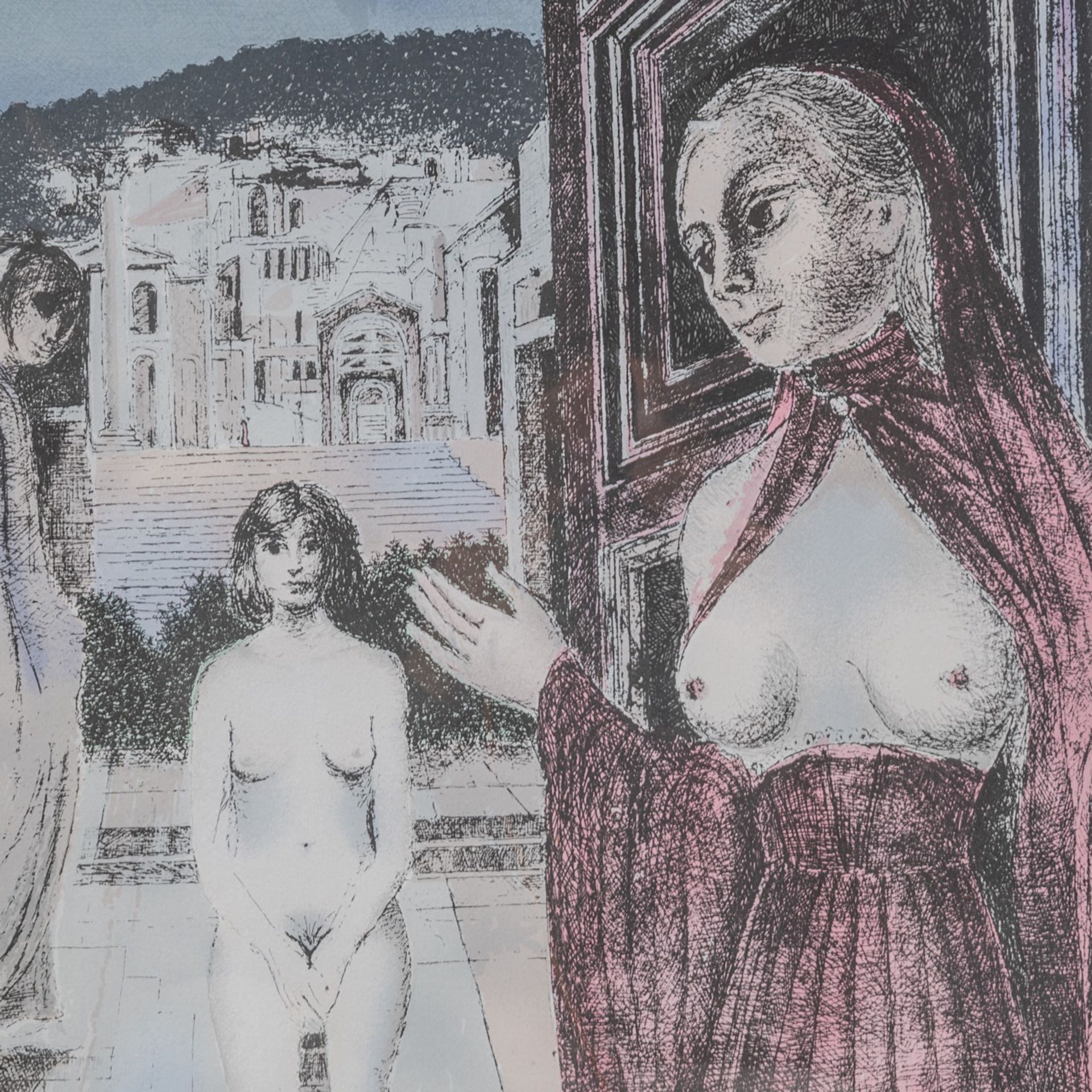 Paul Delvaux (1897-1994), 'Reine de Saba', screenprint, 5/75 60 x 43 cm. (23.6 x 16.9 in.), Frame: 1 - Bild 6 aus 7