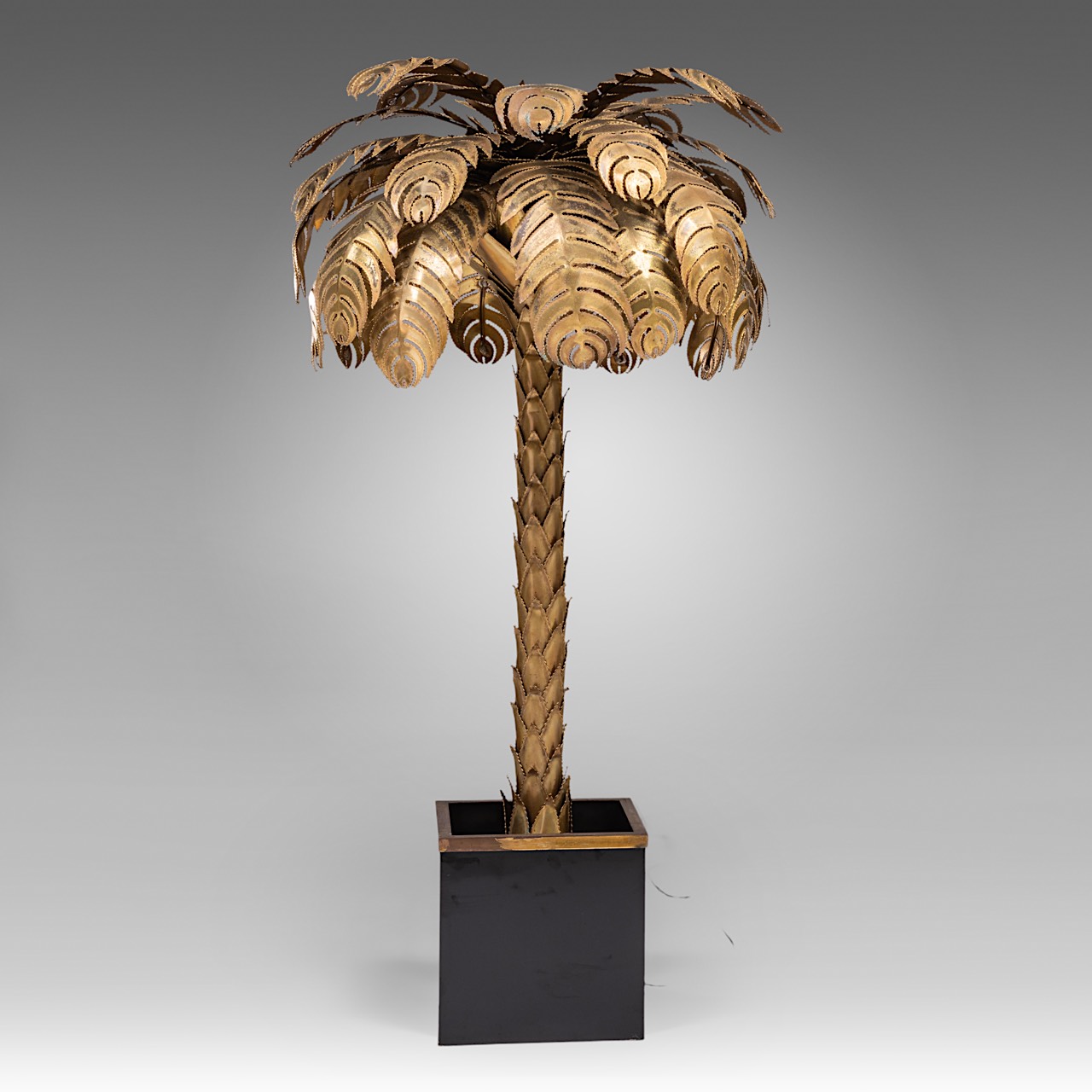 A vintage Maison Jansen gilt brass palm tree lamp, H 143 cm - Image 3 of 9