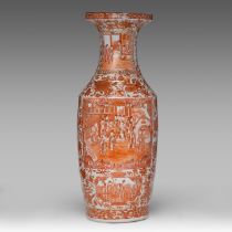 A Chinese iron-red 'Court Banquet' vase, 19thC H 65 cm