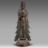 An imposing Japanese champleve enamelled bronze figure of Kannon, late Meiji (1868-1912), H 103 cm