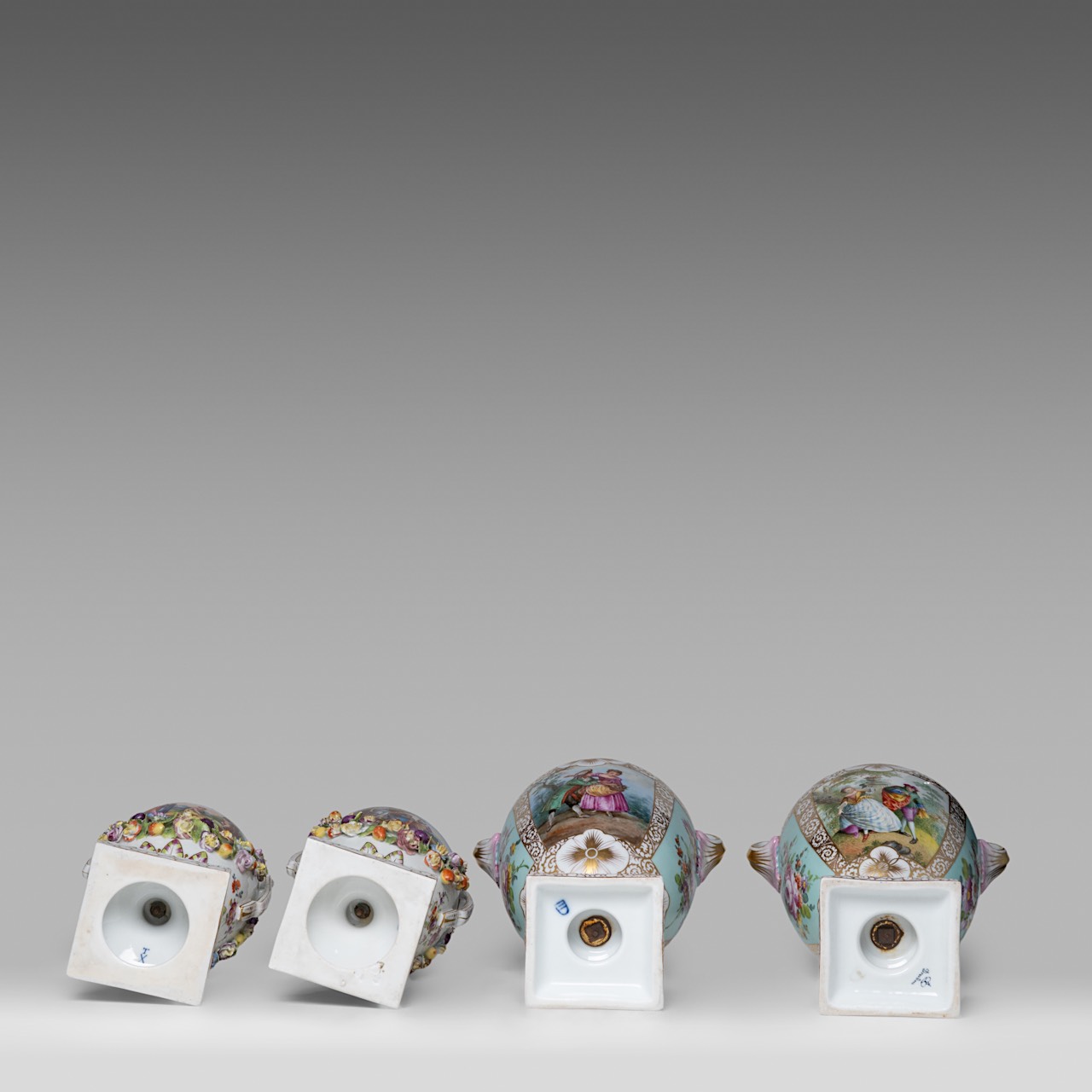 A large near pair of Vienna (or Dresden) hand-painted porcelain vases, and a smaller matching pair o - Image 8 of 14