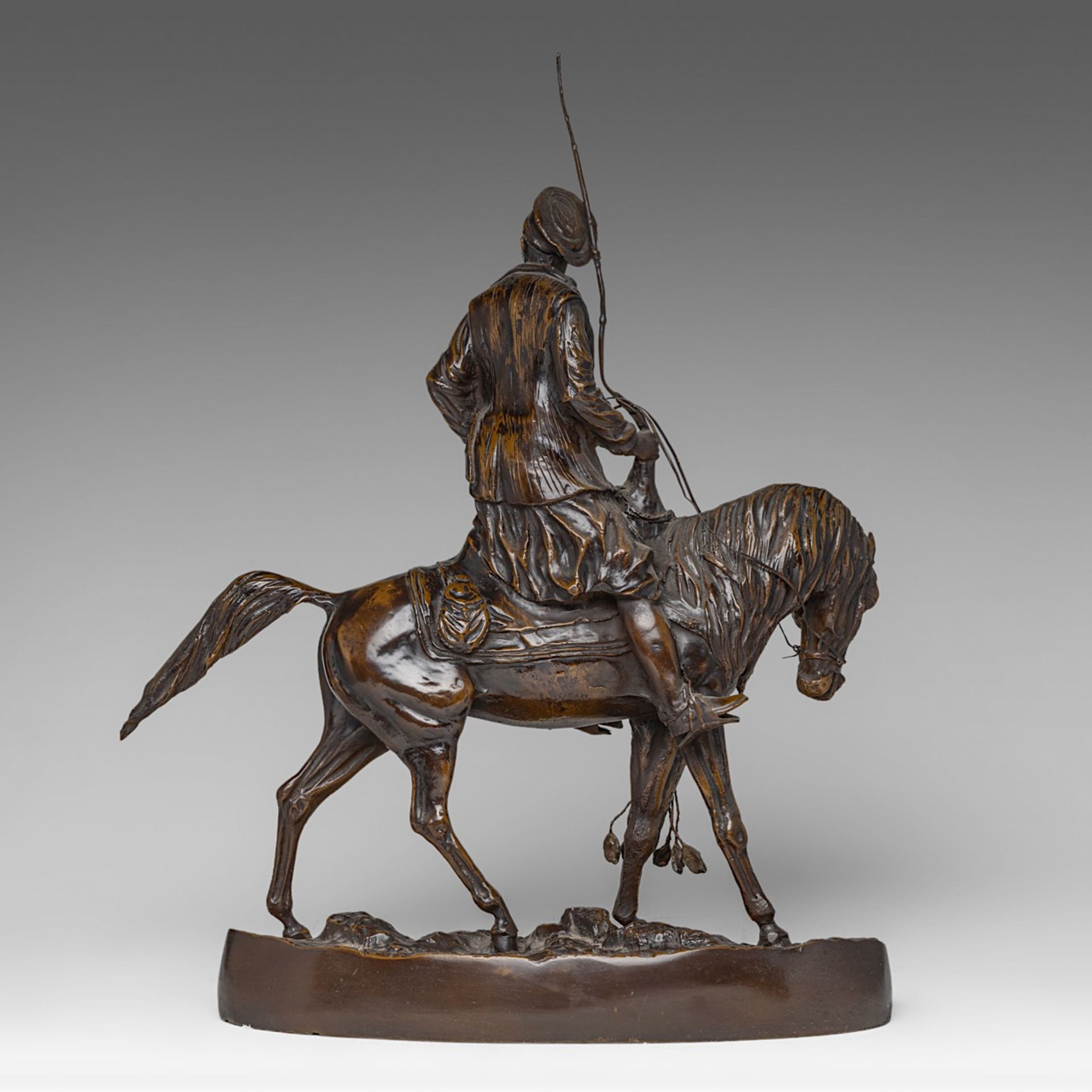Pierre-Jules Mene (1810-1879), Arab horserider, patinated bronze, H 53 - W 36 cm - Image 4 of 7