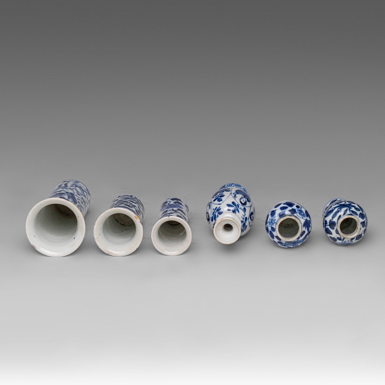 A Chinese blue and white 'Long Elisa' miniature vase, Kangxi period, H 11 cm - added an assembled fi - Image 6 of 9