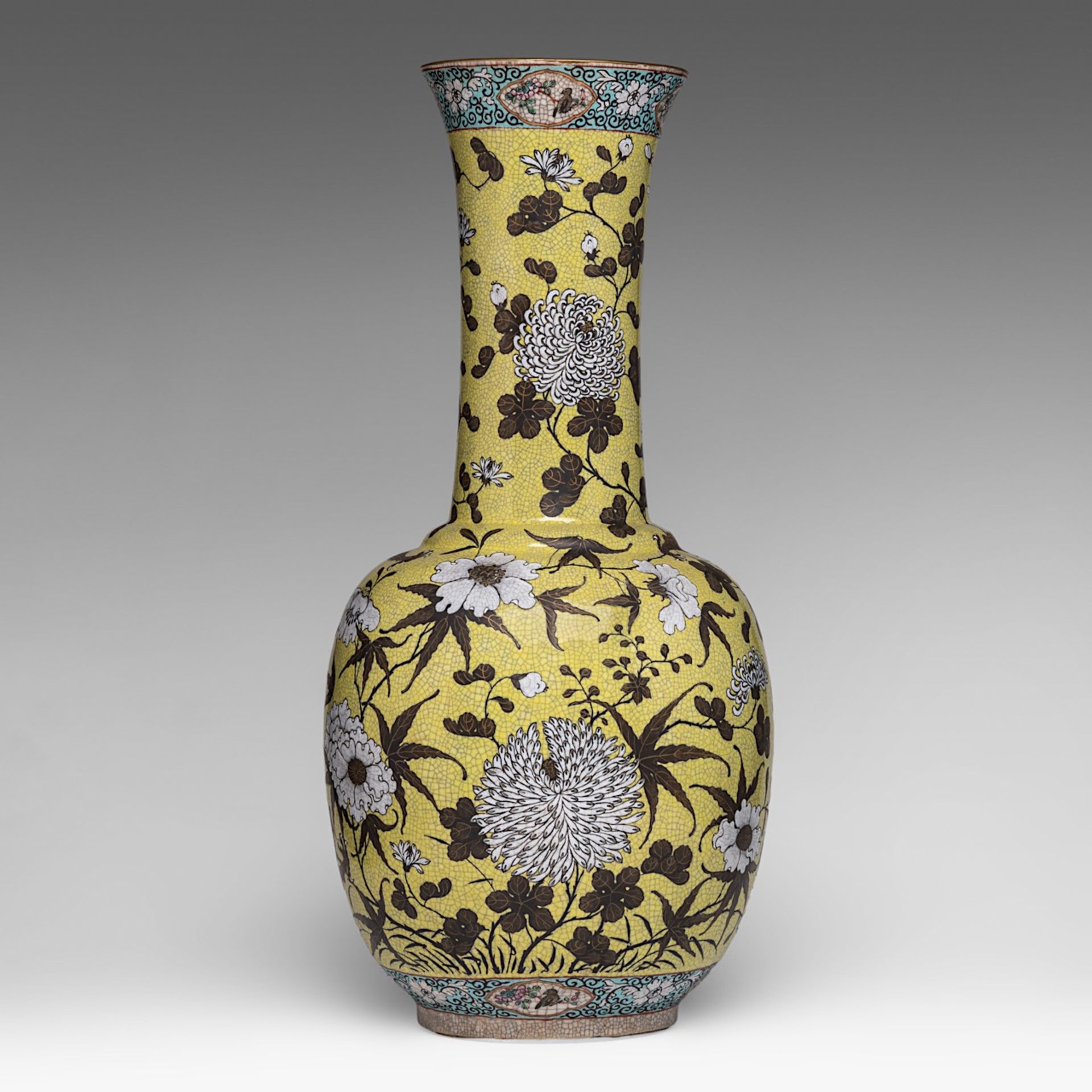 A Chinese Dayazhai-style 'Dragons amongst chrysanthemum' bottle vase, marked, Republic period, H 58 - Image 3 of 6