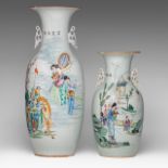Two Chinese famille rose 'Figural' vases, both with a signed text, Republic period, H 42 - 58 cm