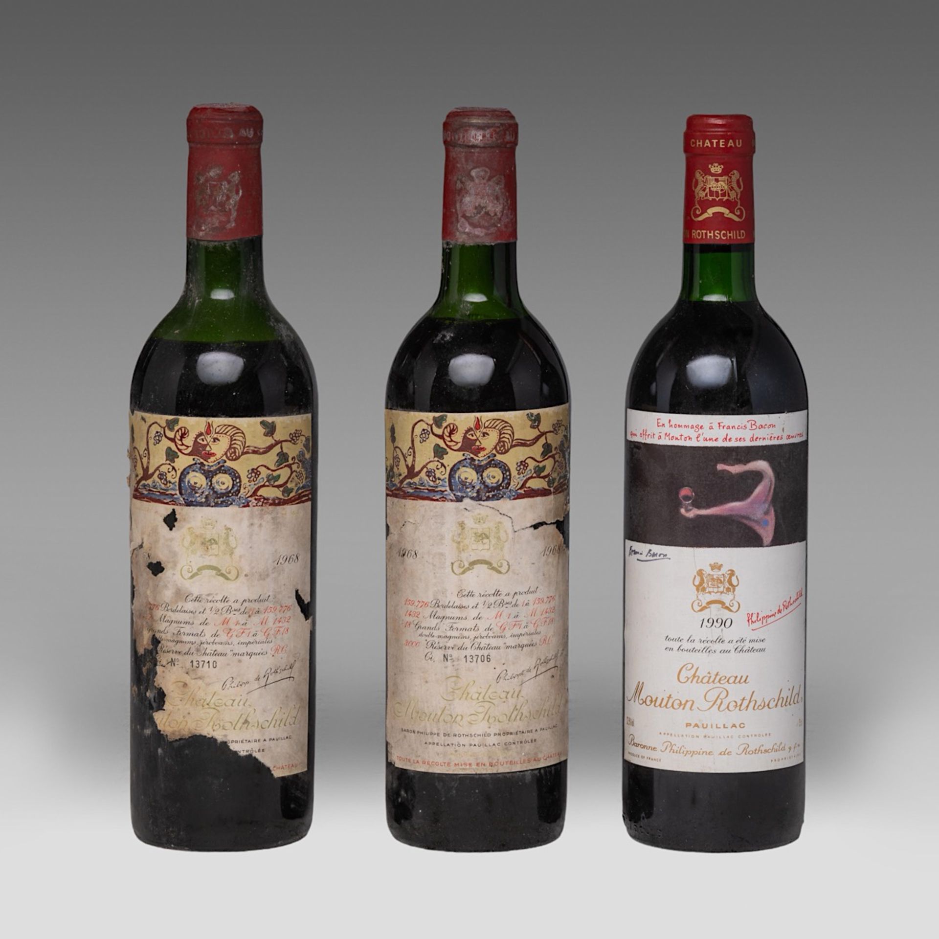 Two bottles 1968 Chateau Mouton Rothschild and a 1990 Chateau Mouton Rothschild
