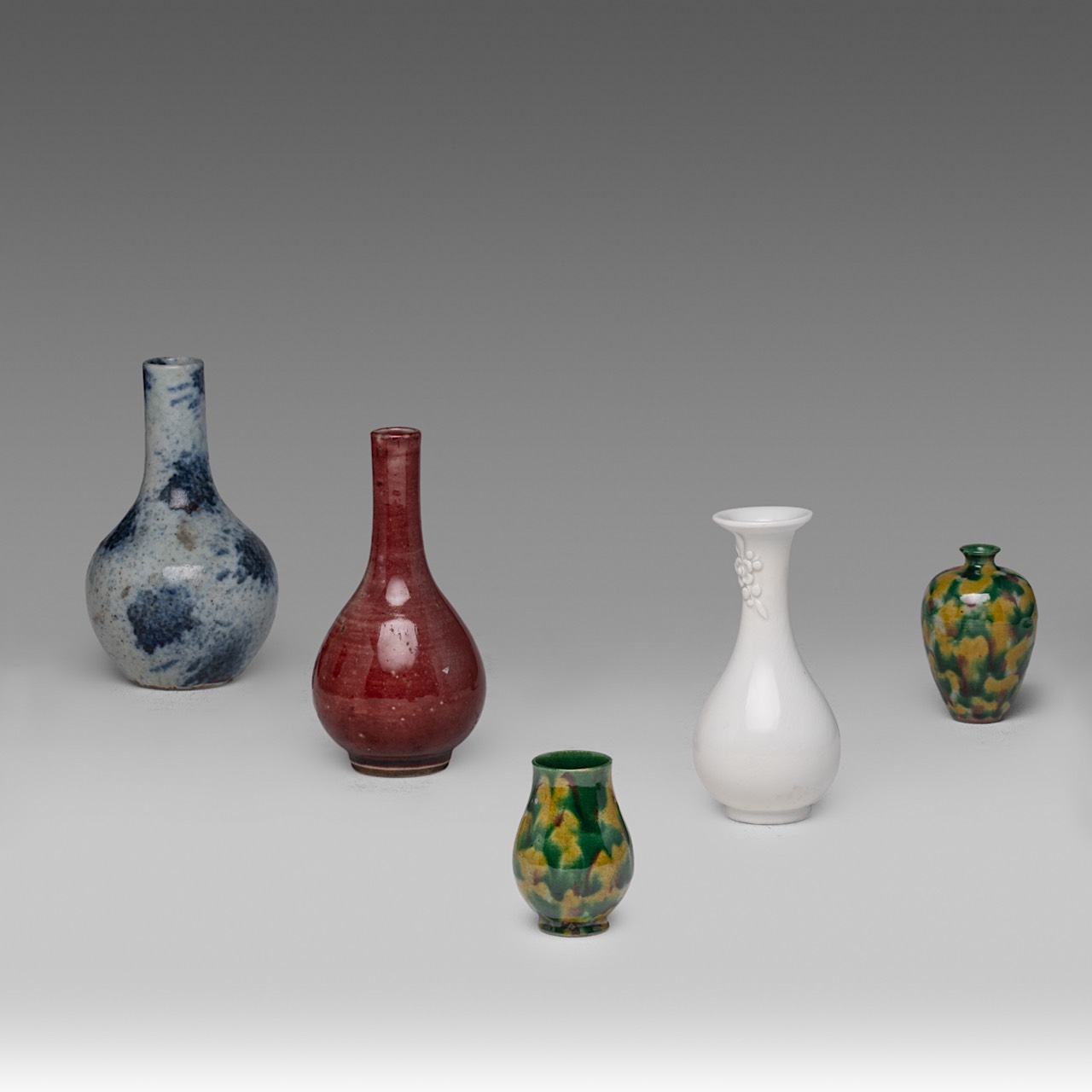A collection of five Chinese monochrome glazed miniature vases, including a copper red and underglaz - Image 3 of 6