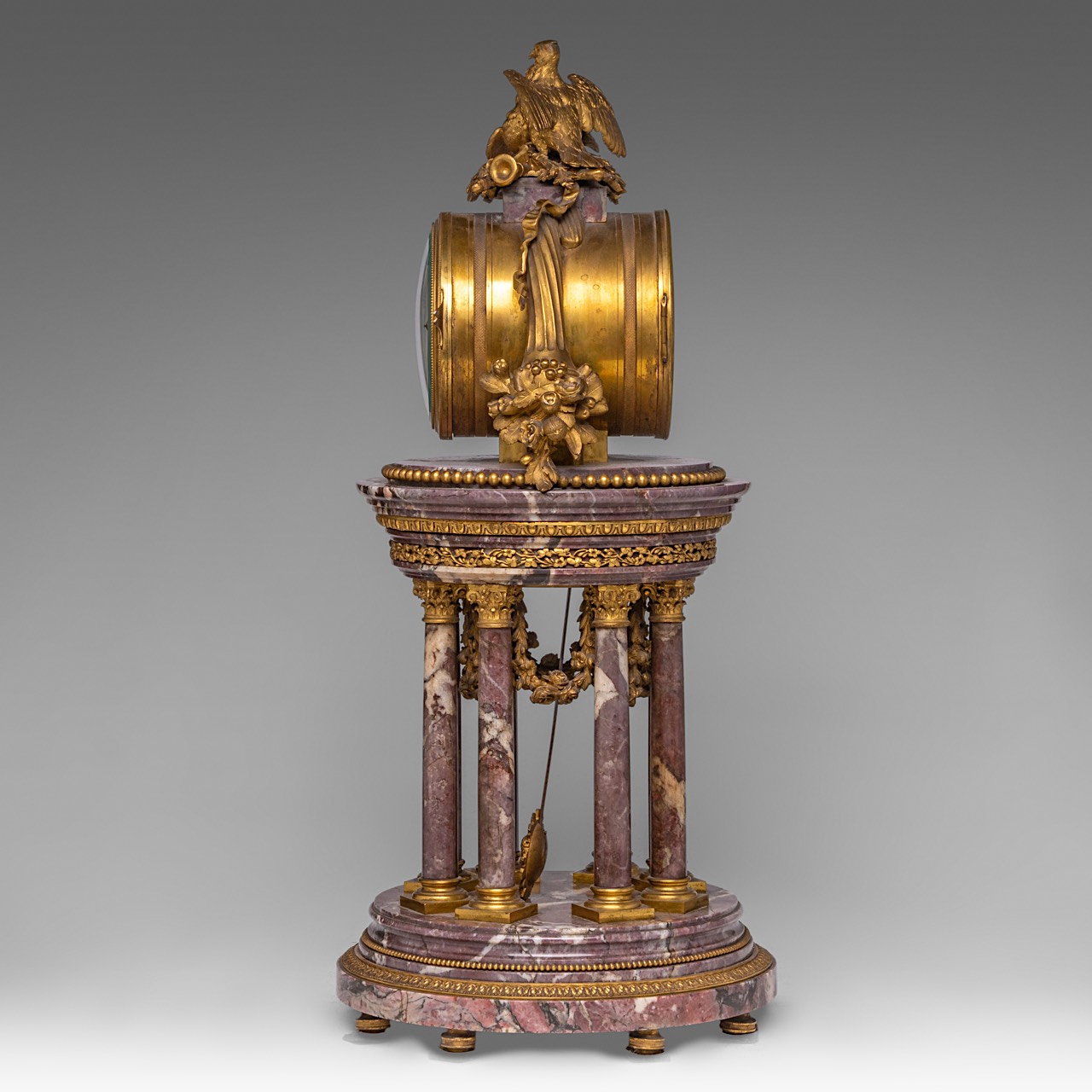 A Louis XVI style gilt bronze mounted marble portico clock, late 19thC, H 63 cm - Image 4 of 6