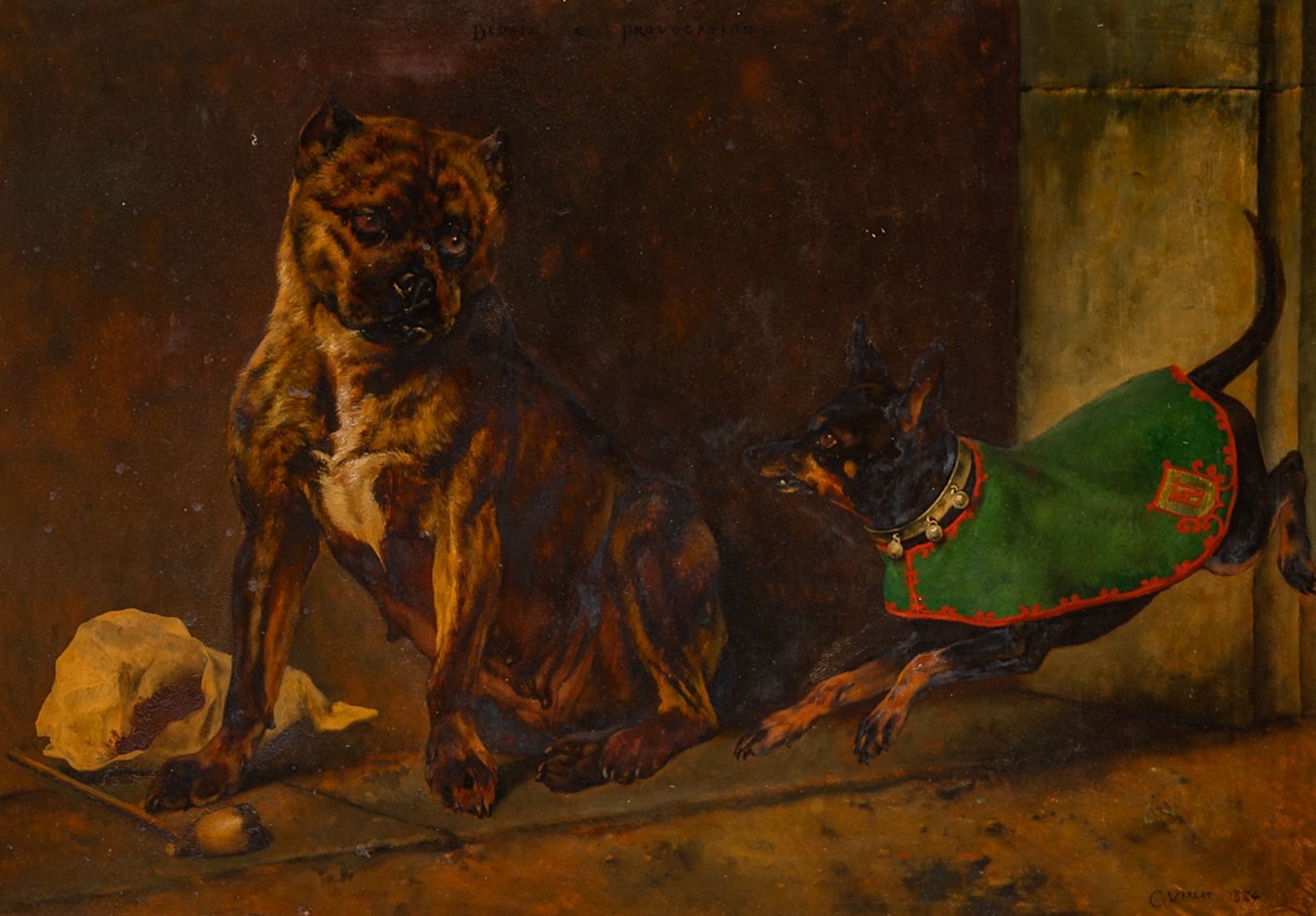 Charles Verlat (1824-1890), 'Dedain et Provocation', 1884, oil on mahogany 56 x 79 cm. (22.0 x 31.1