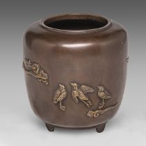 A Japanese bronze 'Birds amongst Branches' censer, Meiji period (1868-1912), H 11 cm