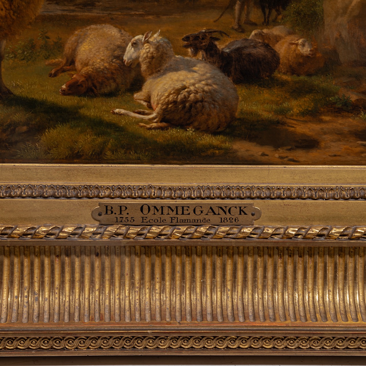 Balthazar Paul Ommeganck (1755-1826), shepherds with resting flock of sheep, oil on panel 50 x 60 cm - Image 4 of 7