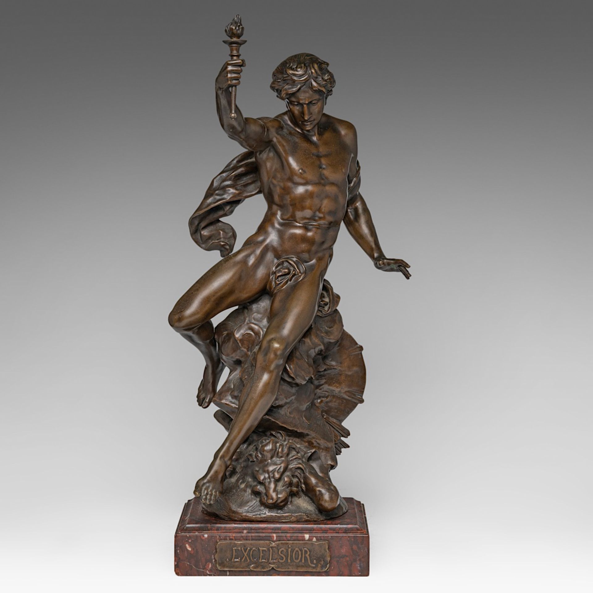 Emile Louis Picault (1833-1915), 'Excelsior', patinated bronze, H 61 cm
