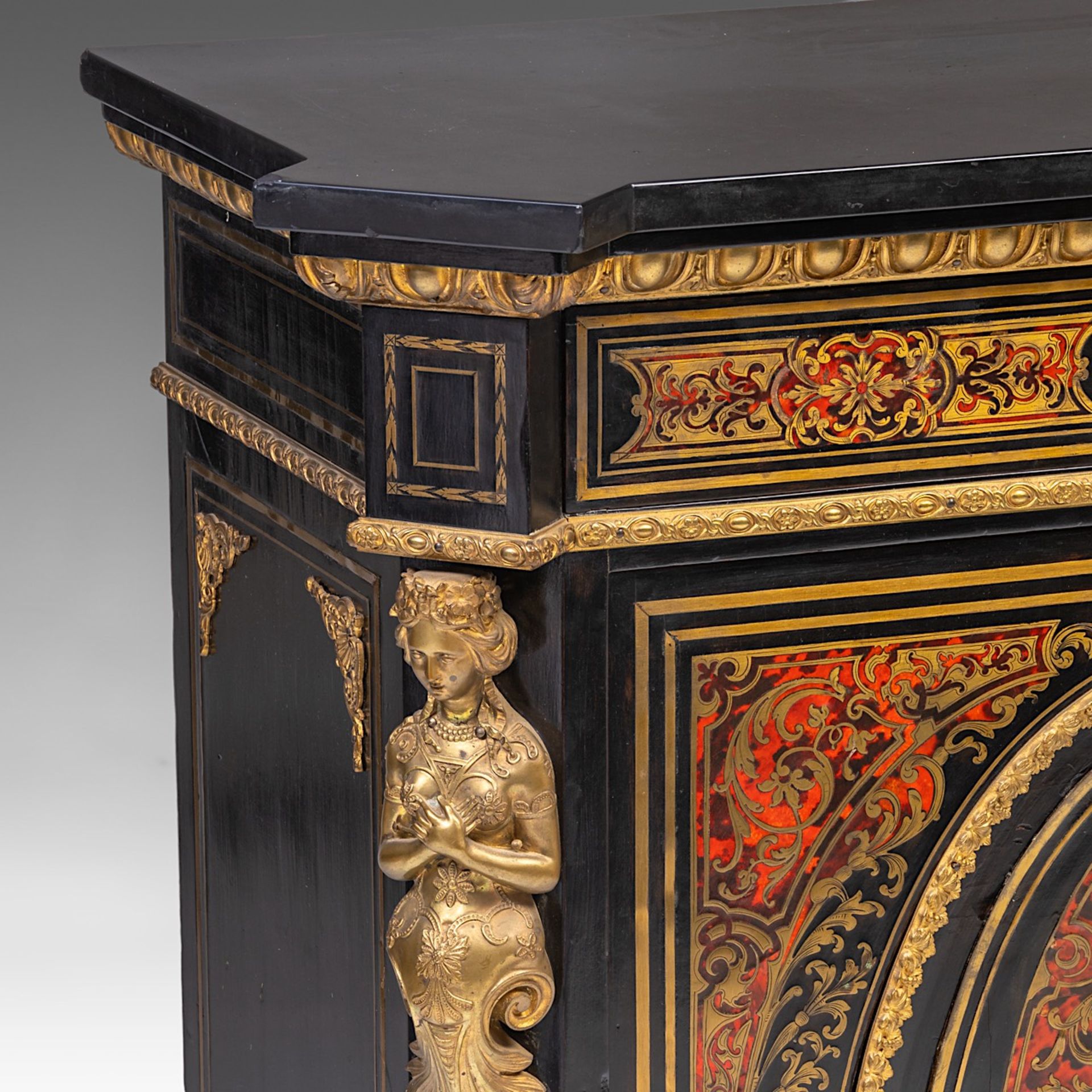 A Napoleon III (1852-1870) Boulle work 'meuble d'appui' with a marble top and gilt bronze mounts, H - Bild 7 aus 7