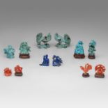 A small collection of Chinese turquoise, lapis lazuli, and red coral carvings, late Qing (late 19thC