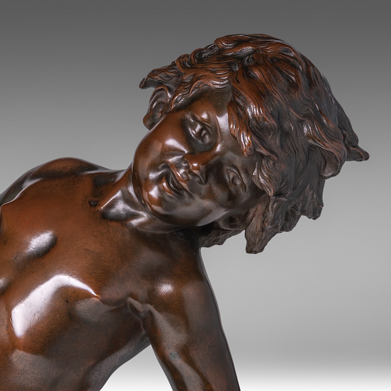 Auguste Moreau (1834-1917), boy holding a cracked jug, patinated bronze, H 55 cm - Image 7 of 7