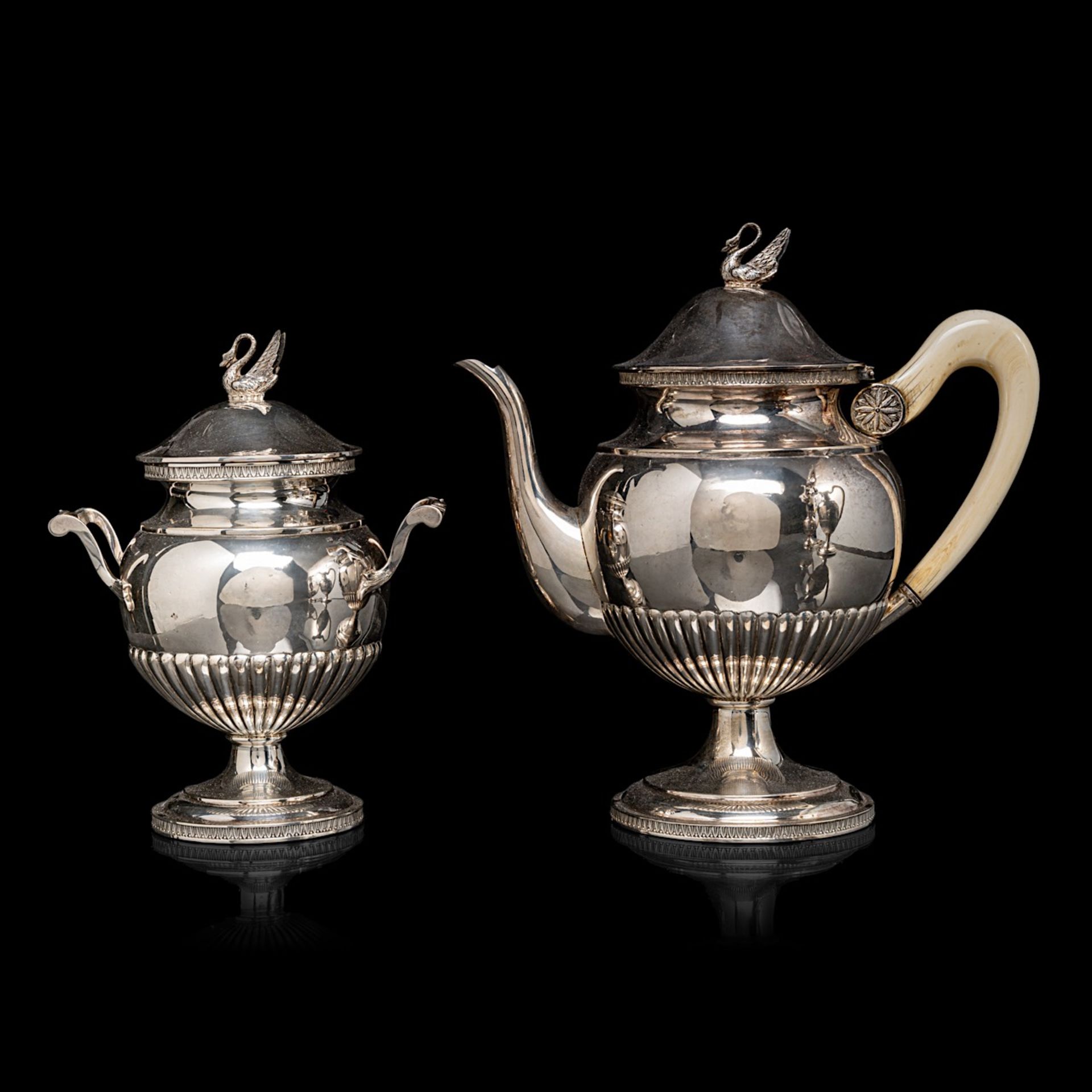 A 20thC neoclassical four-piece 835/000 silver tea and coffee set by Wolf-Zondervan, total weight: a - Image 2 of 16