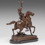Pierre-Jules Mene (1810-1879), the falconer, patinated bronze on a black marble base, casted by Barb