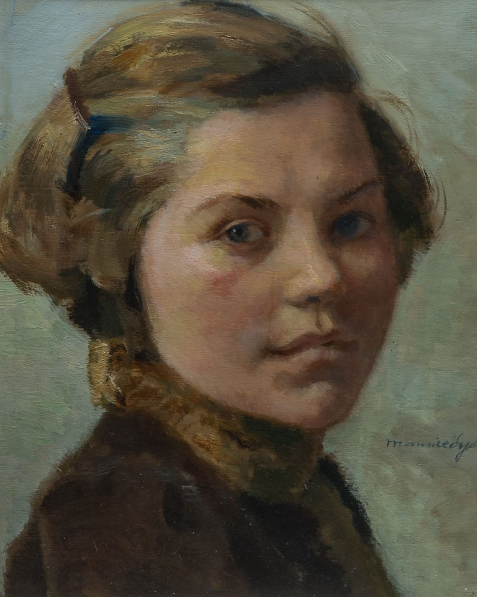 Maurice Sijs (1880-1972), portrait of a girl, oil on panel 36 x 29 cm. (14.1 x 11.4 in.), Frame: 48