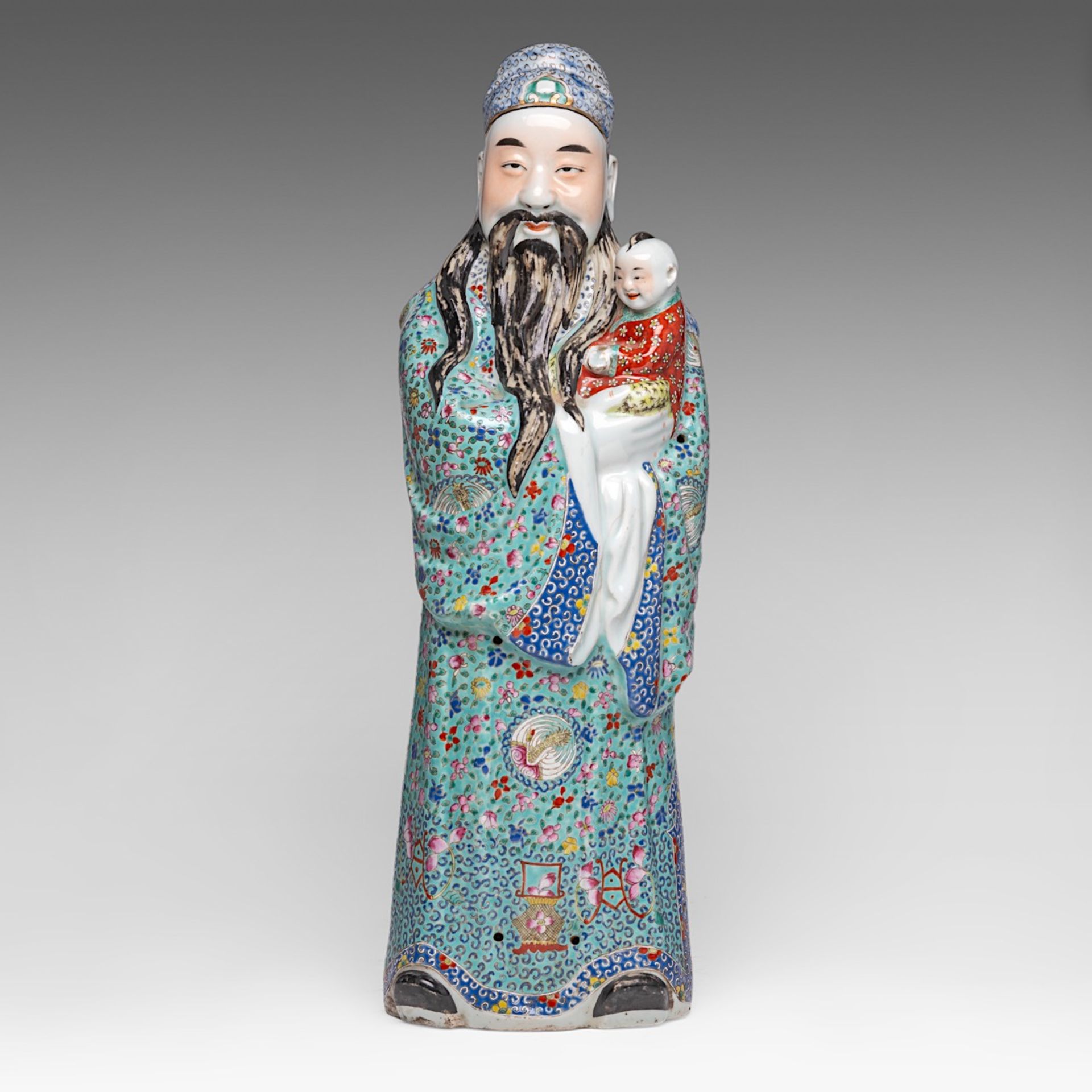 A large Chinese famille rose enamelled figure of Lu Xing, 20thC, H 62 cm