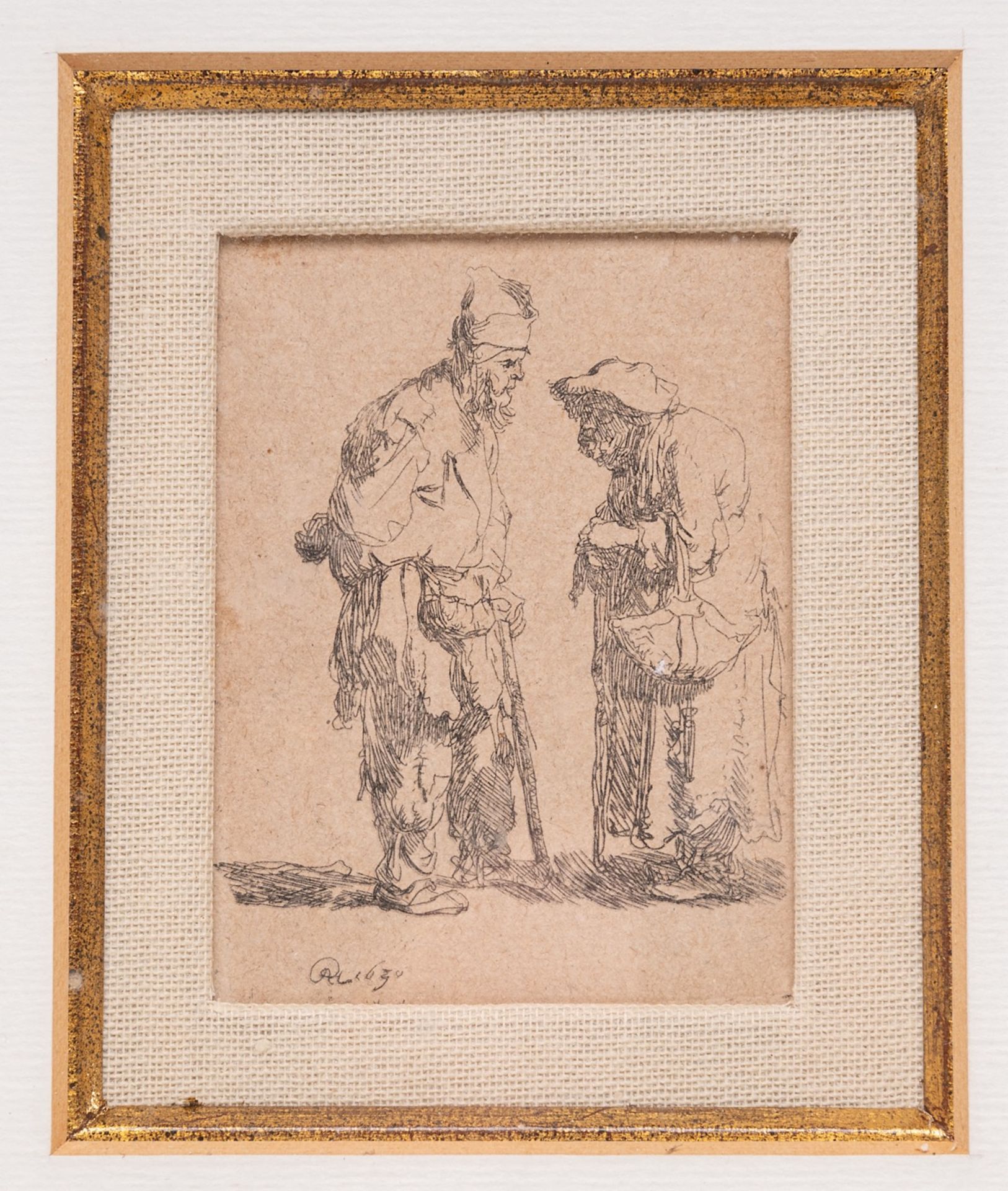 Rembrandt (1606/07-1669), etching 'Beggar Man and a Beggar Woman Conversing' (1630), framed 31,5x24, - Image 2 of 5